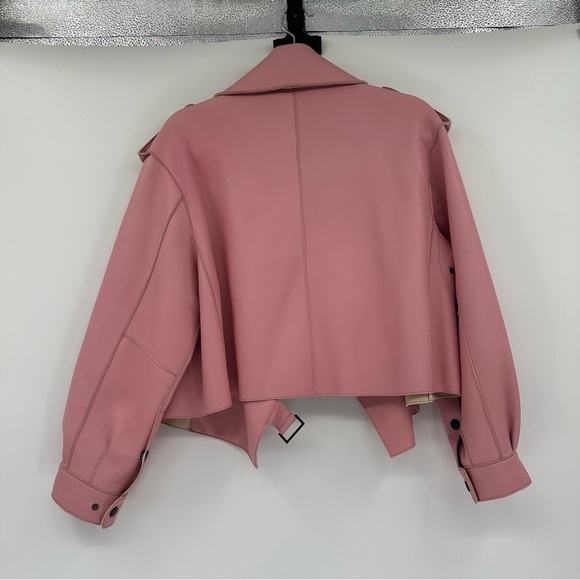 Jessie Liu Oversized Leather Moto Jacket in Light Pink Lamb Leather Med $575 - Picture 4 of 11
